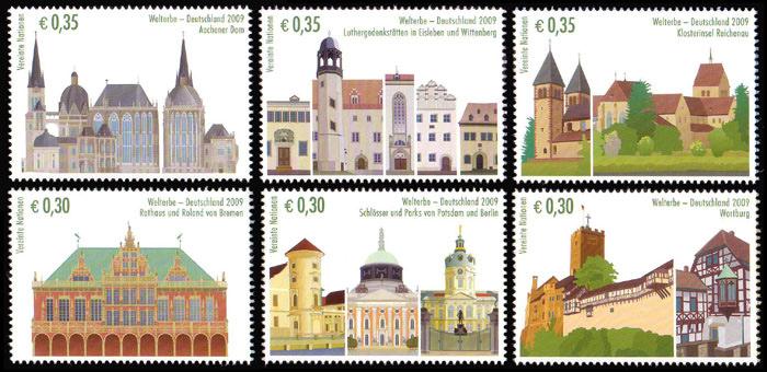 Foto Sello de Onu-viena 609-614 Patrimonio m. Alemania. De carné foto 768449