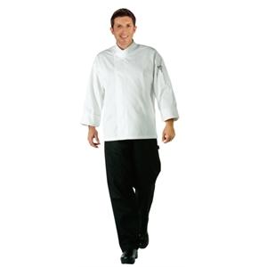 Foto Túnica de chef unisex en blanco. Chaqueta cruzada unisex polialgodón blanca, talla S foto 776823