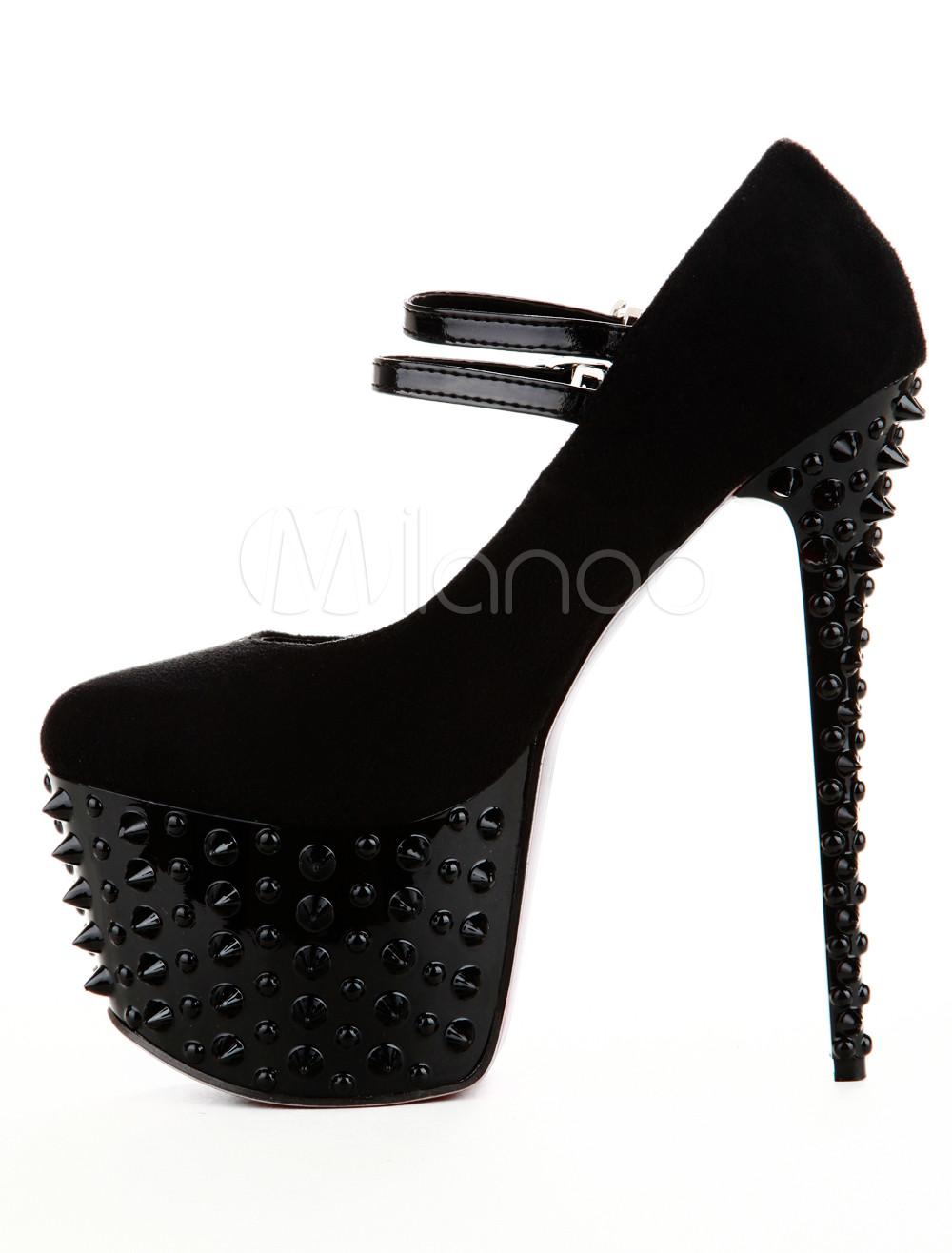 Foto Tacones Cool PU negro cuero Spike Femenil de plataforma