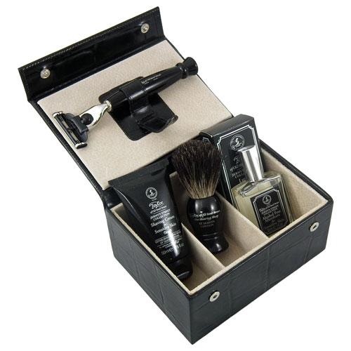 Foto Taylor of Old Bond Street Luxury Black Leather Gift Set Box in Mock Croc