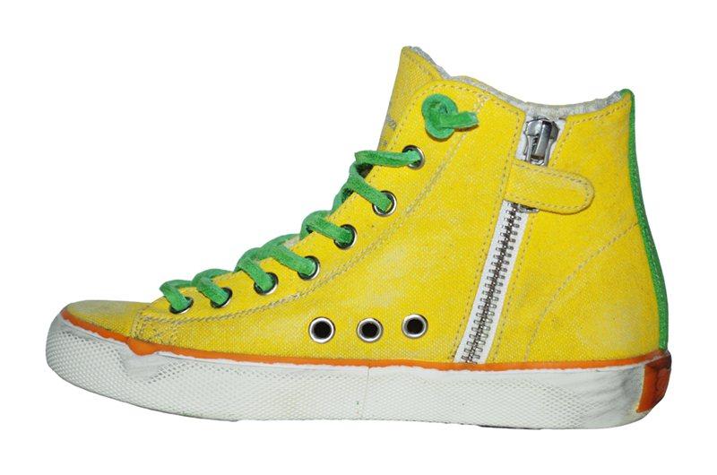 Foto Tennis Leather Crown Kids Canvas Yellow and Green