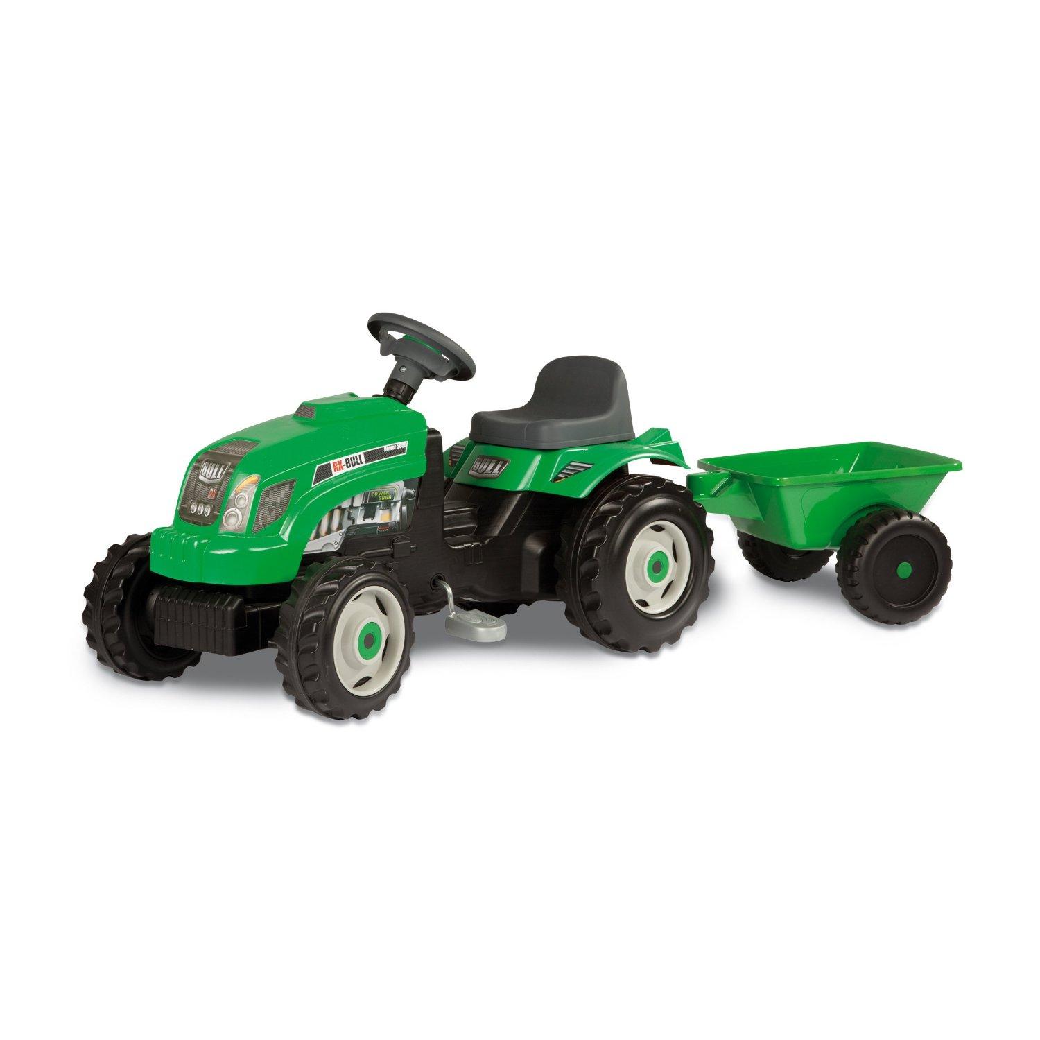Foto Tractor a pedales verde con remolque