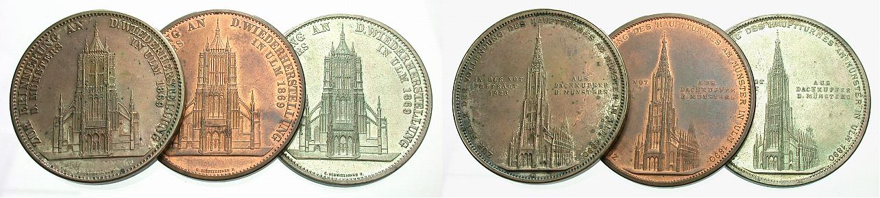 Foto Ulm-Stadt Lot = 3 Stück Medaillen(Zinn, Cu, vers Cu) 1923