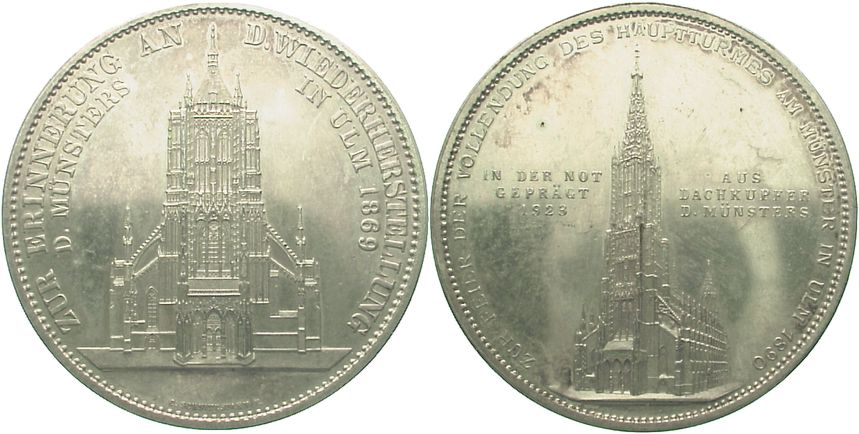 Foto Ulm-Stadt Versilberte Kupfermedaille 1923