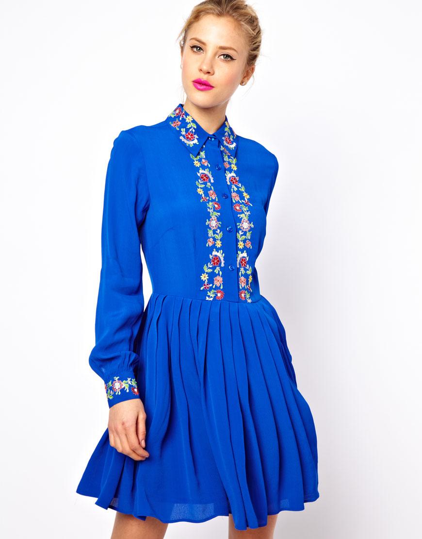 Foto Vestido camisero con bordado floral de ASOS Azul foto 286134