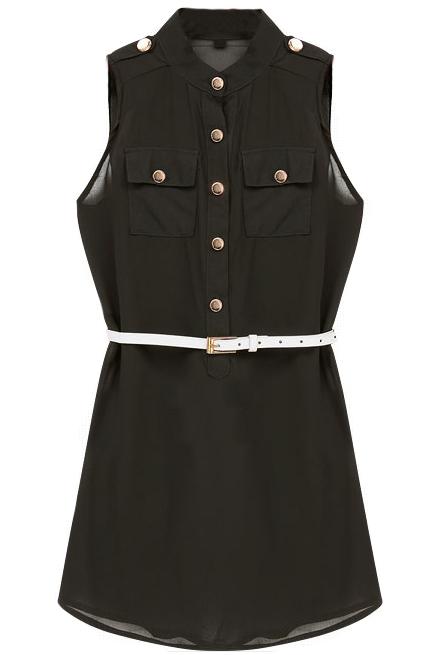 Foto Vestido camisero gasa con cinturón-Negro foto 912811