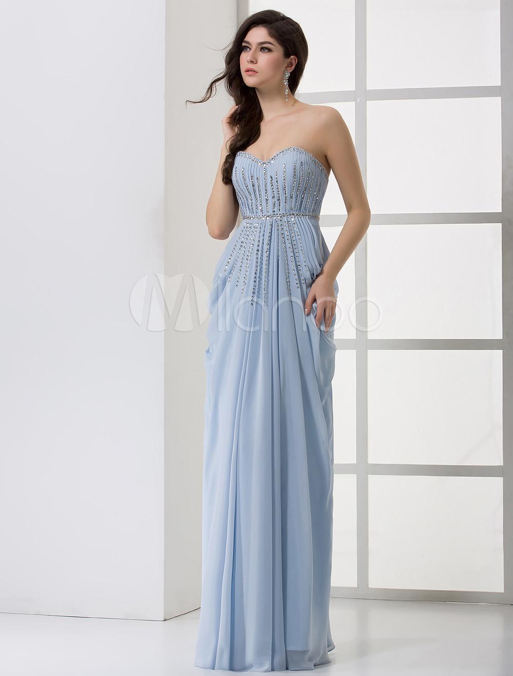 Foto Vestido de fiesta elegante caída celeste cielo Rhinestone gasa vestido cuello Femenil foto 869723