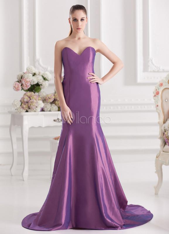 Foto Vestido de fiesta vestido brillante vestido de Tafetán Lila cuello Capilla tren Femenil foto 577721