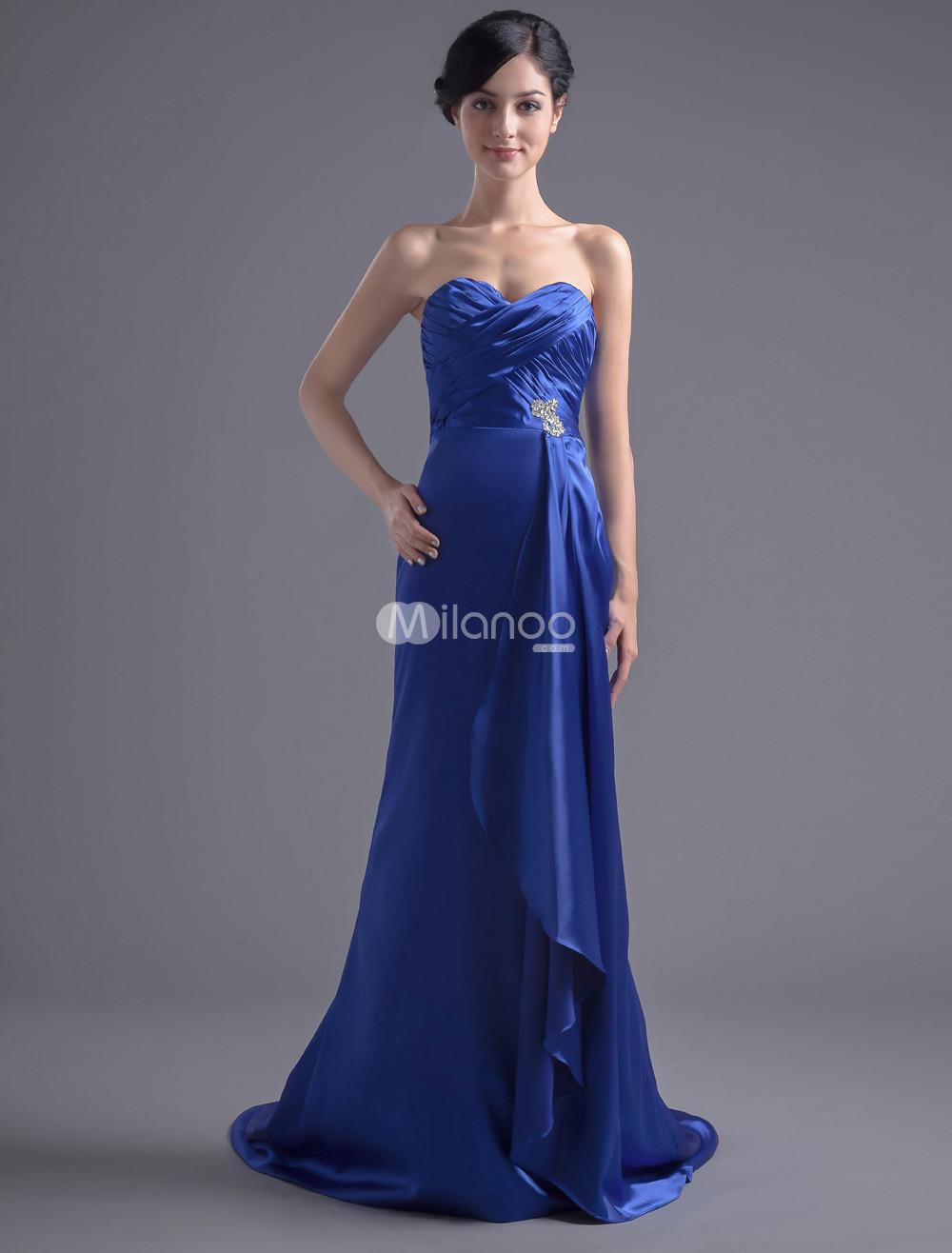 Foto Vestido de noche elegante azul tafetán lentejuelas cuello de amor de la mujer foto 393022