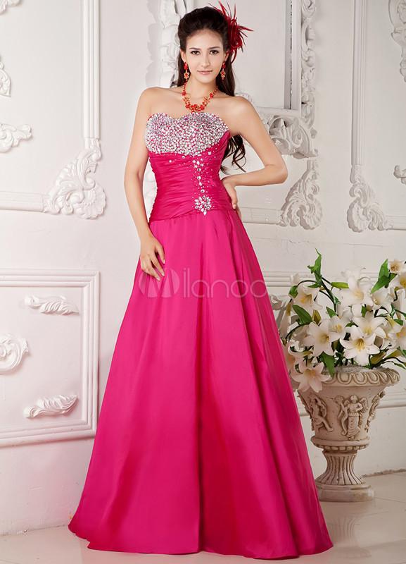 Foto Vestido de Prom Tafetán rebordear Sweetheart fucsia mujer foto 931412