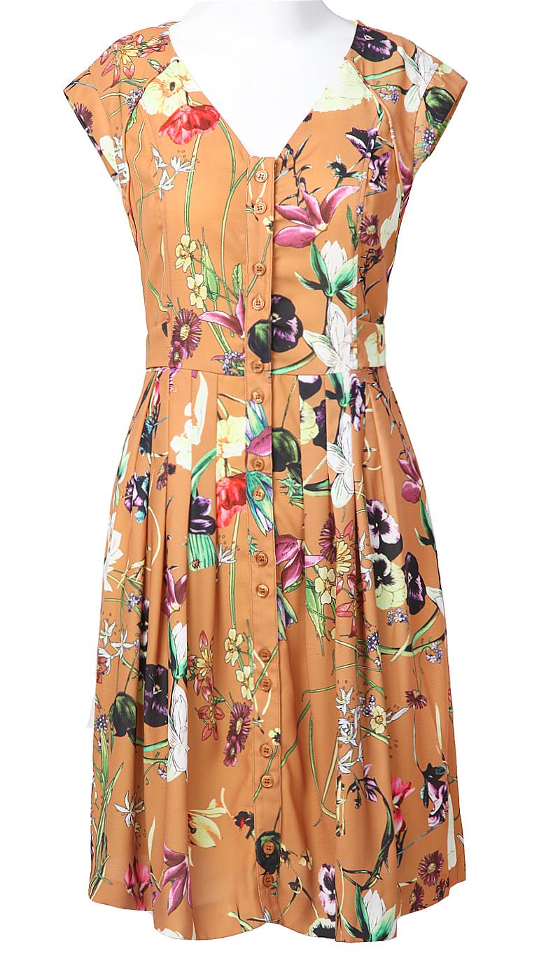 Foto Vestido plisado estampado flores-Ocre foto 447878