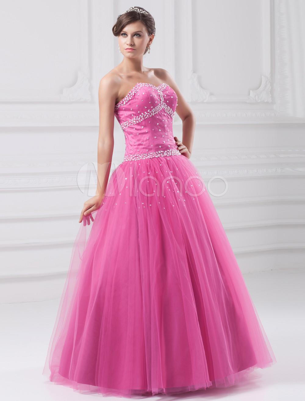 Foto Vestido tul fucsia rebordear vestido cuello piso-longitud moda vestido de fiesta foto 881412