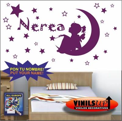 Foto Vinilo Decorativo Wall Sticker Aufkleber Niña Luna Estrellas Girl Moon Stars foto 538686