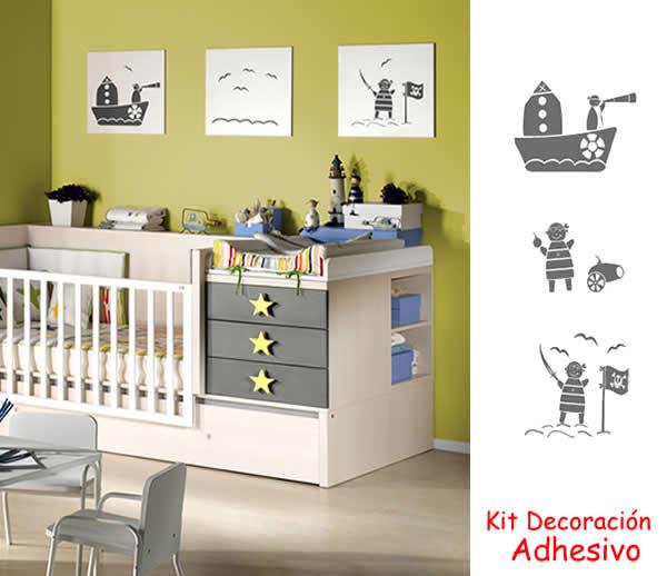 Foto Vinilo infantil figura y fondo barco pirata foto 241788