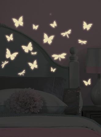 Foto Vinilos decorativos Mariposas y libélulas - Adhesivos de pared fluorescentes, 46x25 in. foto 687556