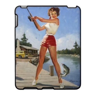 Foto Vintage Gil retro Elvgren que pesca al chica model Ipad Protectores foto 45994