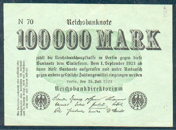 Foto Weimar Inflation 100000 Mark 1923