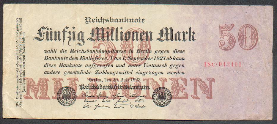 Foto Weimar Inflation 50 Millionen Mark 1923