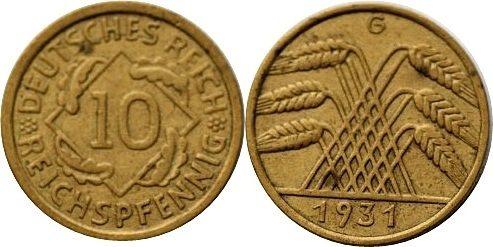 Foto Weimarer Republik 10 Reichspfennig 1931 G