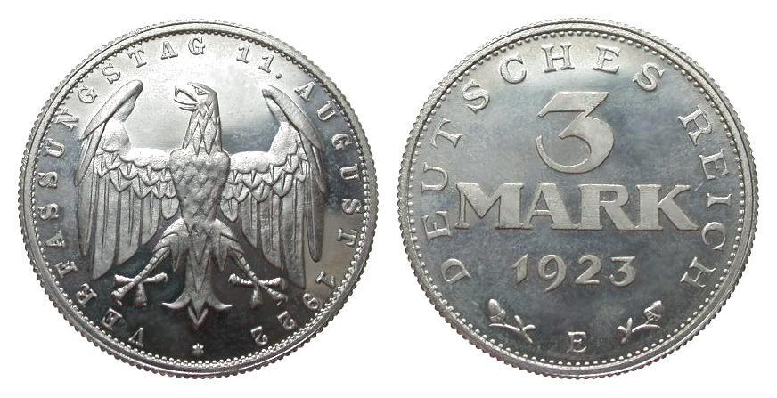 Foto Weimarer Republik 3 Mark mit Umschrift 1923 E