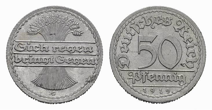 Foto Weimarer Republik 50 Pfennig 1919, G