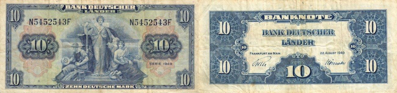 Foto West Germany 10 deutsche mark 22 8 1949