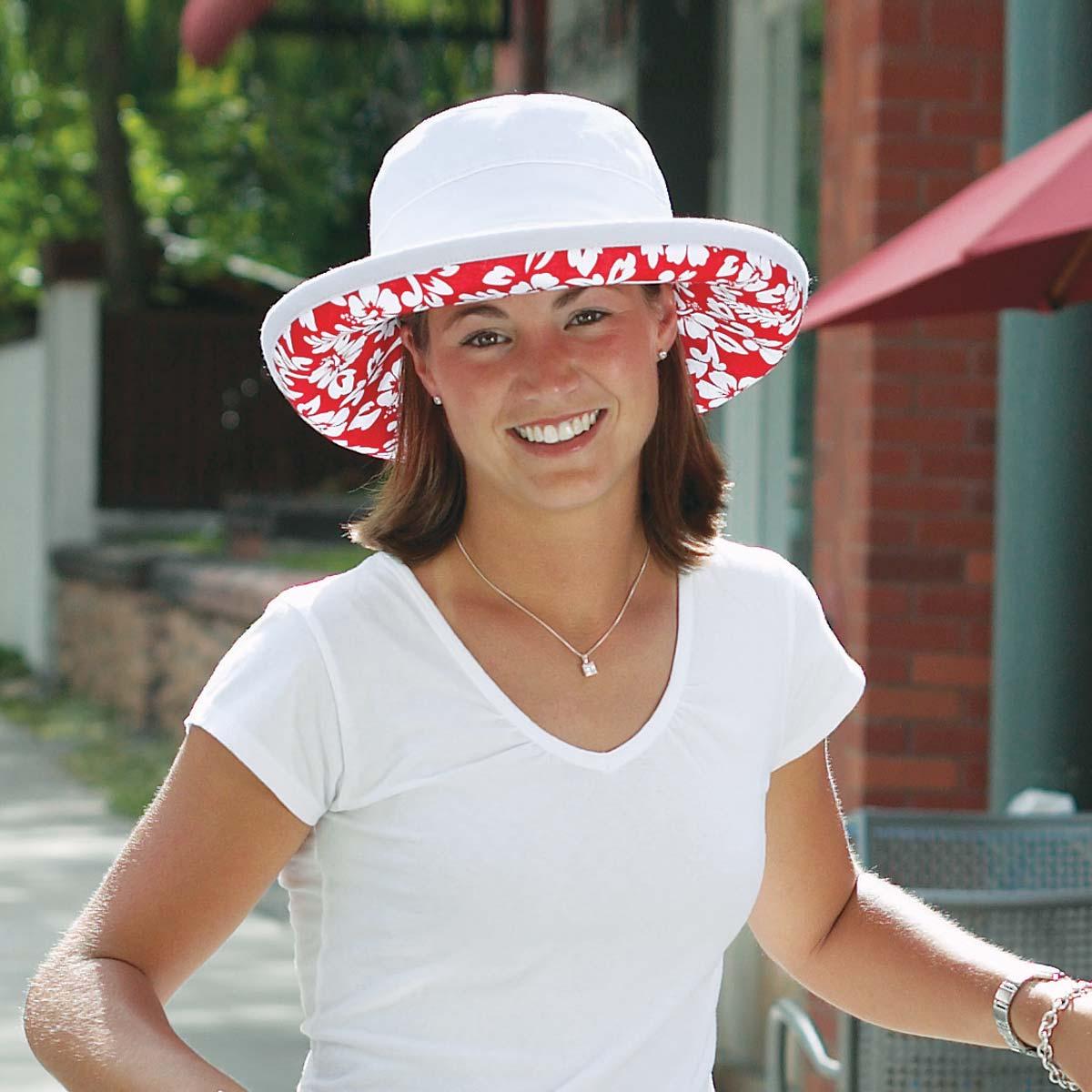 Foto Womens Wallaroo Casual Traveler Reversible UV Hat White/Red UPF50+