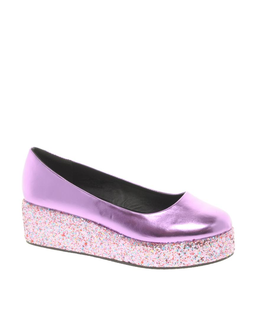 Foto Zapatos con plataforma plana de purpurina VOLLEY de ASOS Lilac glitter foto 960025