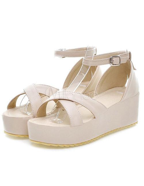 Foto Zapatos de plataforma de la mujer de cuero PU Strappy de Criss-Cross foto 561696
